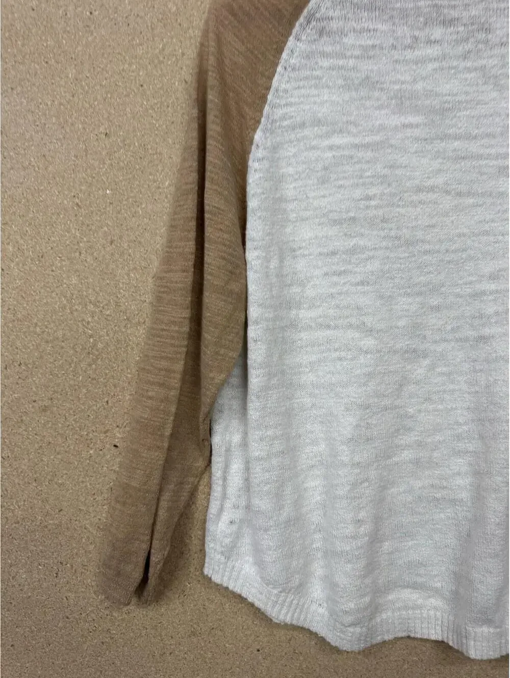 (RFB3) J Crew Womens XXL Sweater Cream Tan Colorblock Raglan Lightweight Knit